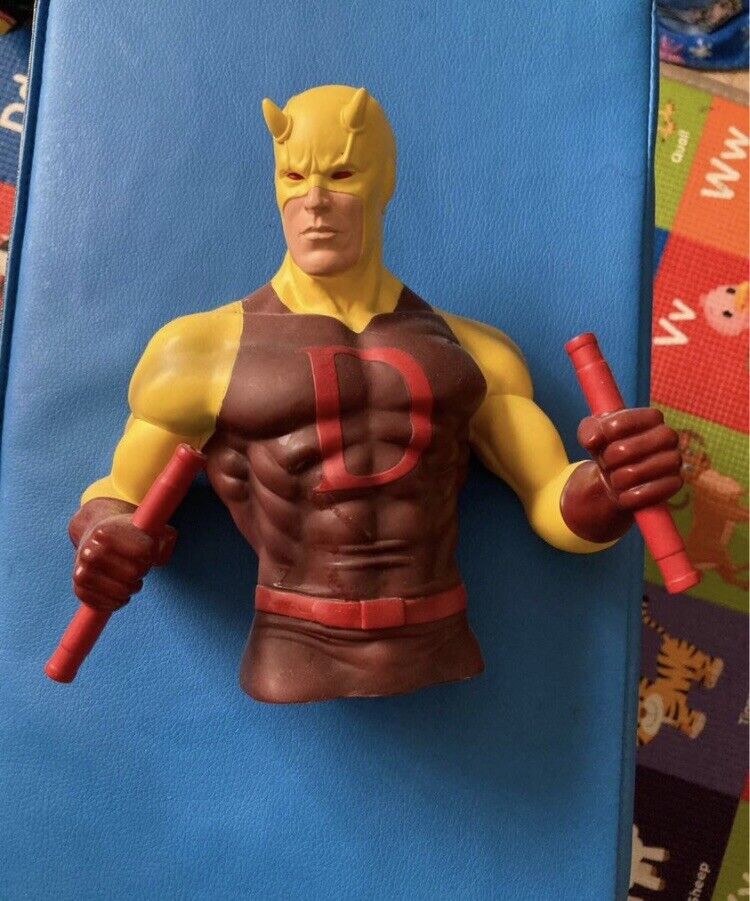 Rare Marvel Daredevil Yellow Suit Coin Bank Bust Plug Intact Collectors
