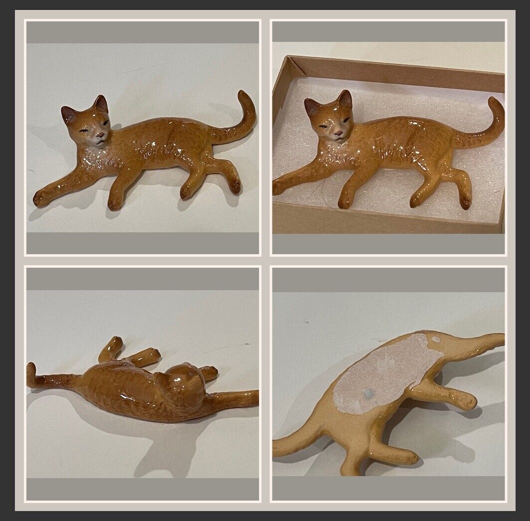 Small Vintage Orange Beige Cat Relaxing Laying Figurine