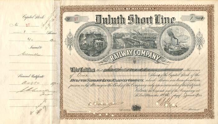 Duluth Short Line Railway Co. signed by C.S. Mellen and Geo. H. Earl - Autograph