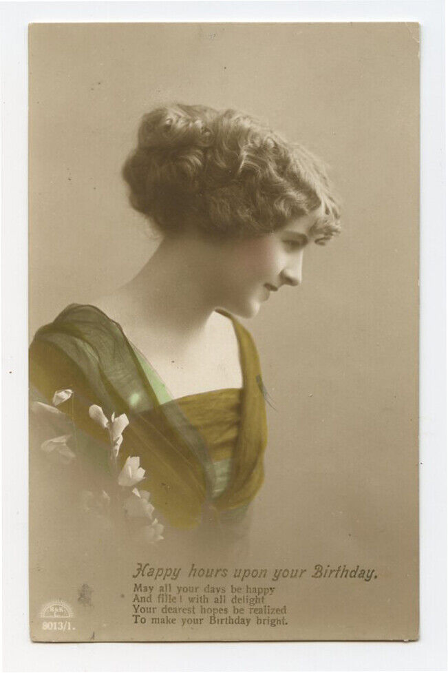 1910s Glamour LOVELY YOUNG BEAUTY Lady Fashion vintage photo postcard
