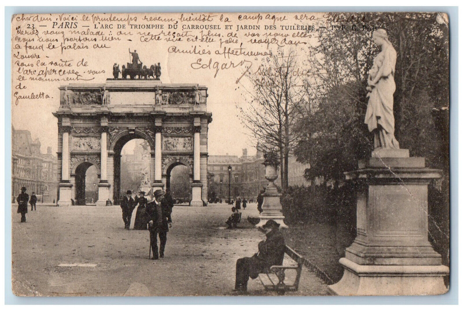 Paris France Postcard The Arc of Triumph of Carrousel Tuileries Garden 1904