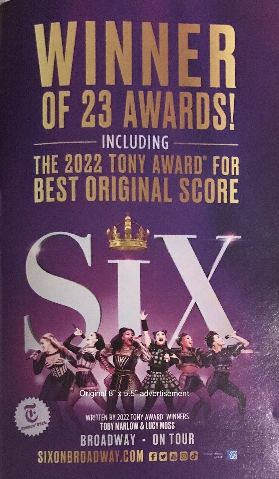 Six BROADWAY Musical Magazine AD 8” x 5.5” + PRESS CLIPPING Awards Tony Awards