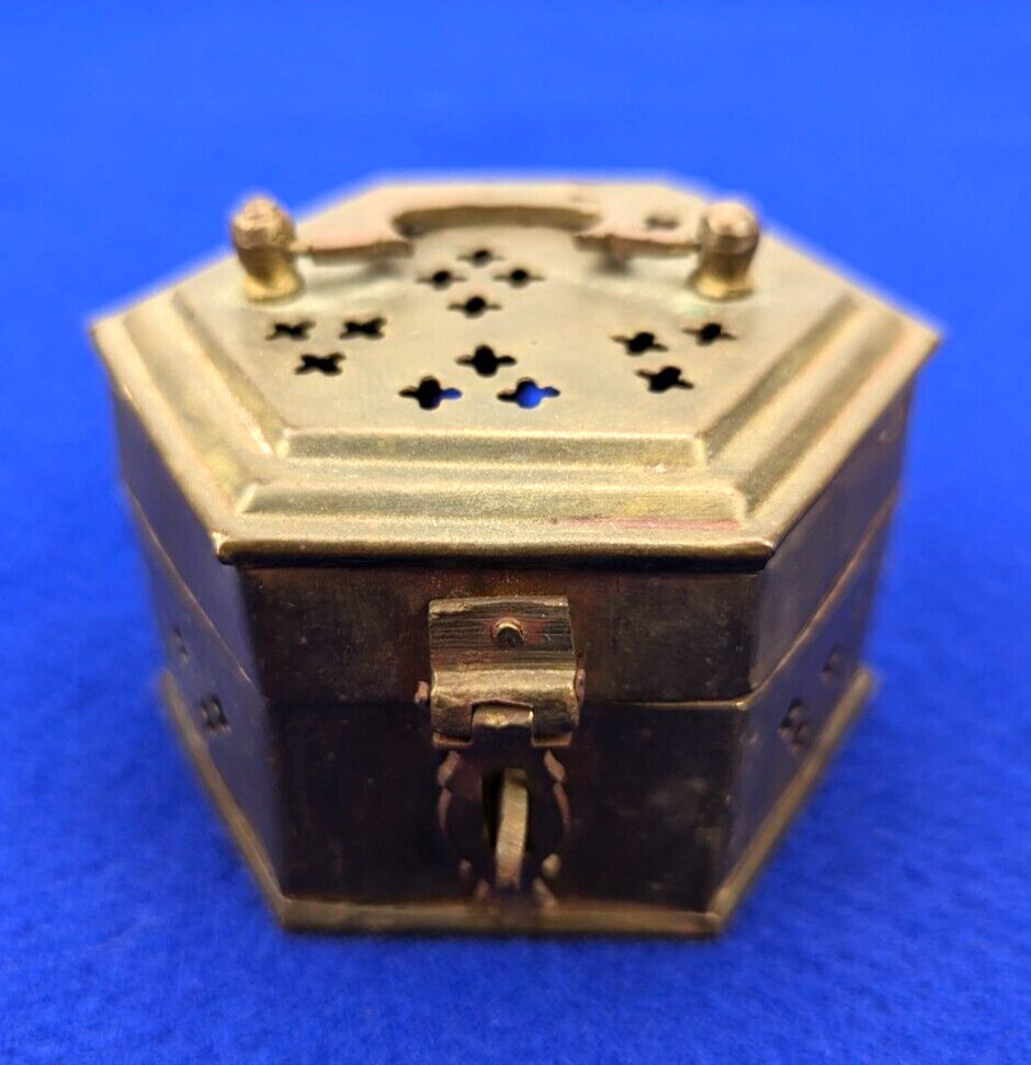 Vintage Cricket Cage Punched Brass Footed Box Trinket Case India Made Insect Bug