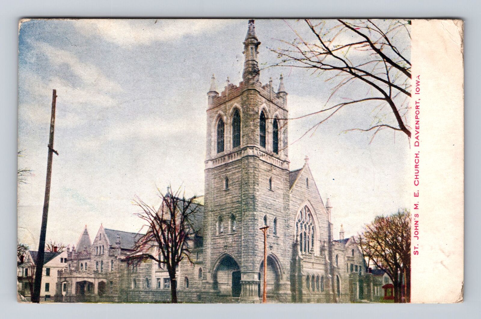 Davenport IA-Iowa, St John's ME Church, Religion, Vintage c1908 Postcard