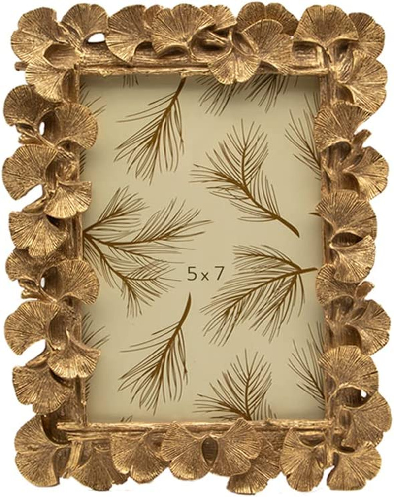 SYLVIA\'S SHOP Vintage 5X7 Picture Frame, Antique Ornate Gold Ginkgo Leaf Photo F