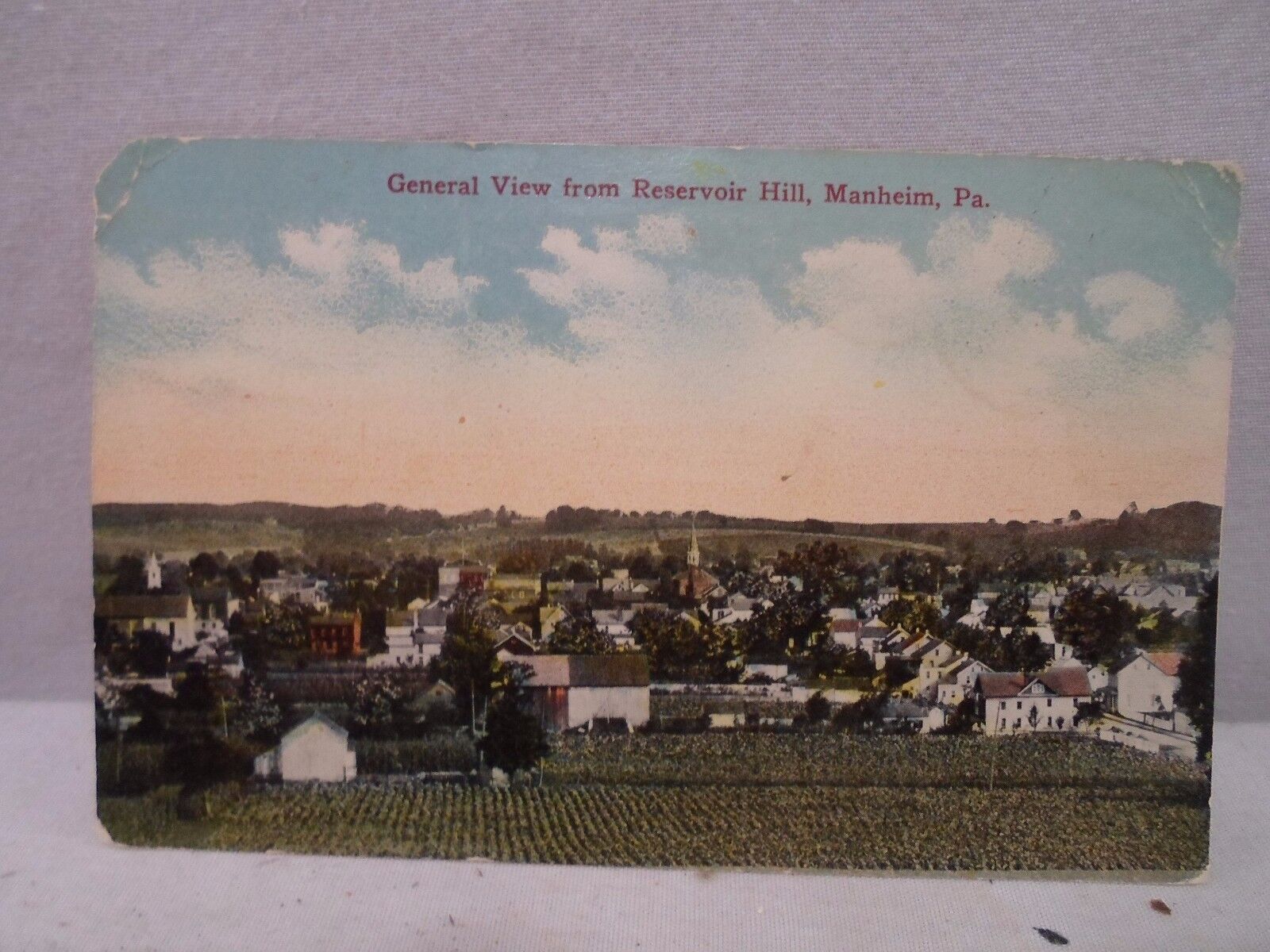 Manheim Pa Penn, View from Reservoir Hill, early postcard, 1918