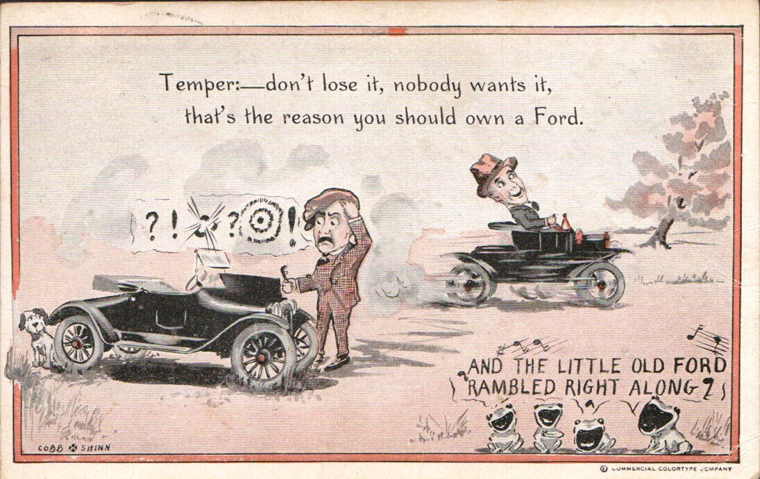 VTG 1916 ADVERTISING PC FORD MODEL T COBB SHINN COMIC ART SINGING FROGS