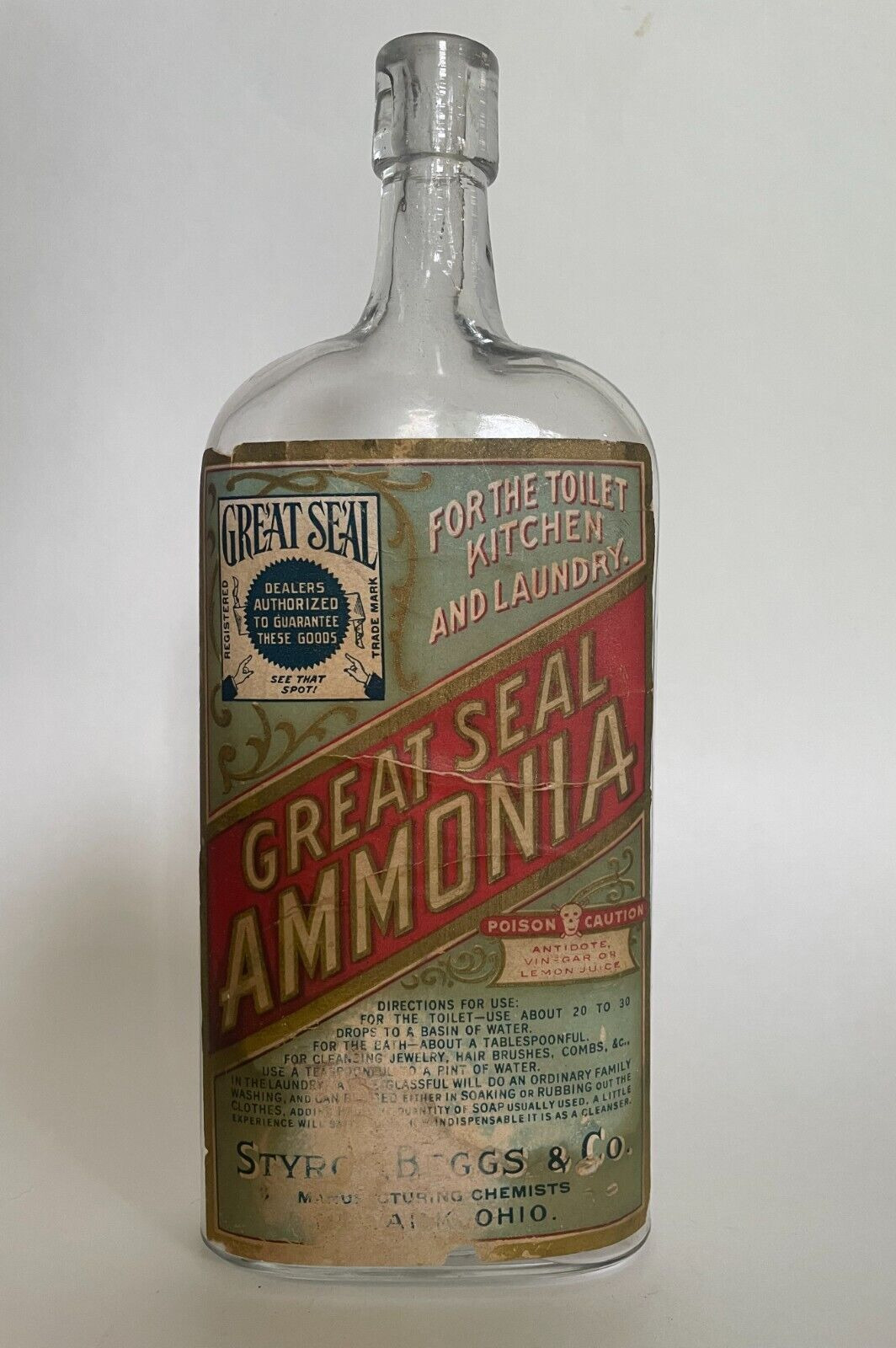 Antique Embossed Ammonia Bottle w/ Label - Newark, OH