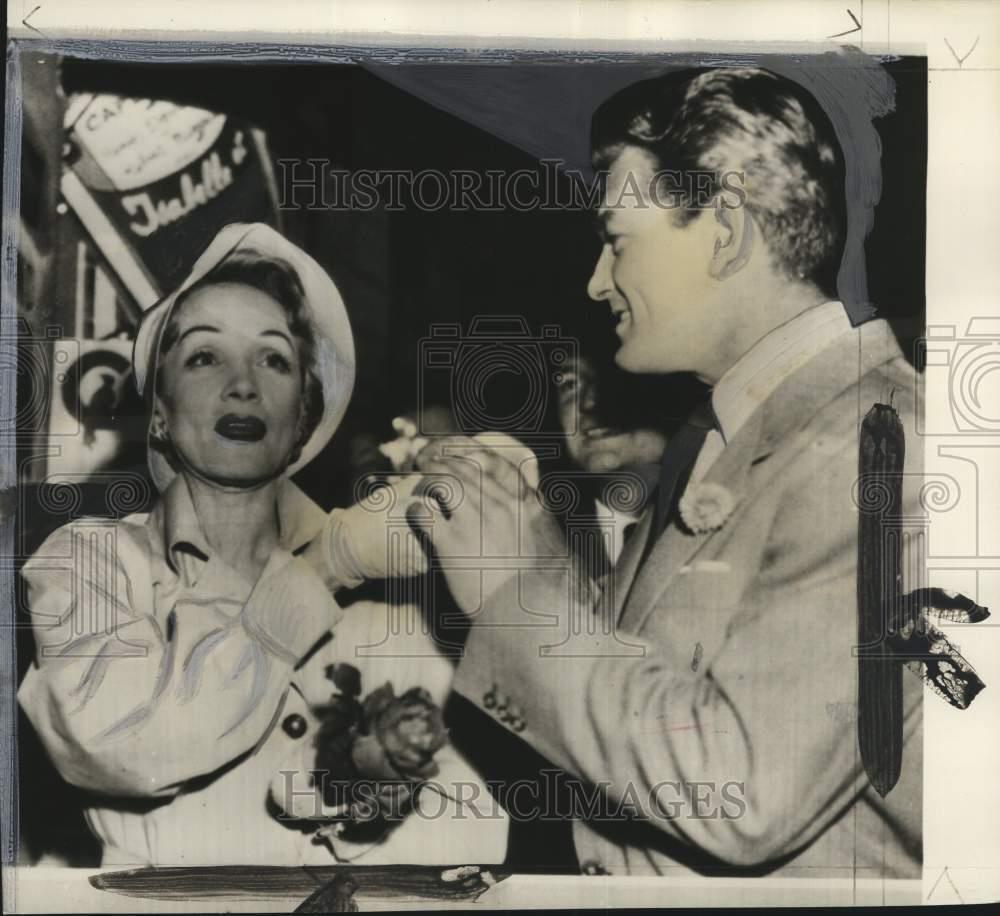 1955 Press Photo Actors Marlene Dietrich & Jean Marais, Paris benefit