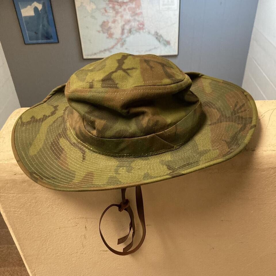 Vintage Army Camo Vietnam Era Boonie Jungle Hat Size 7 1/8