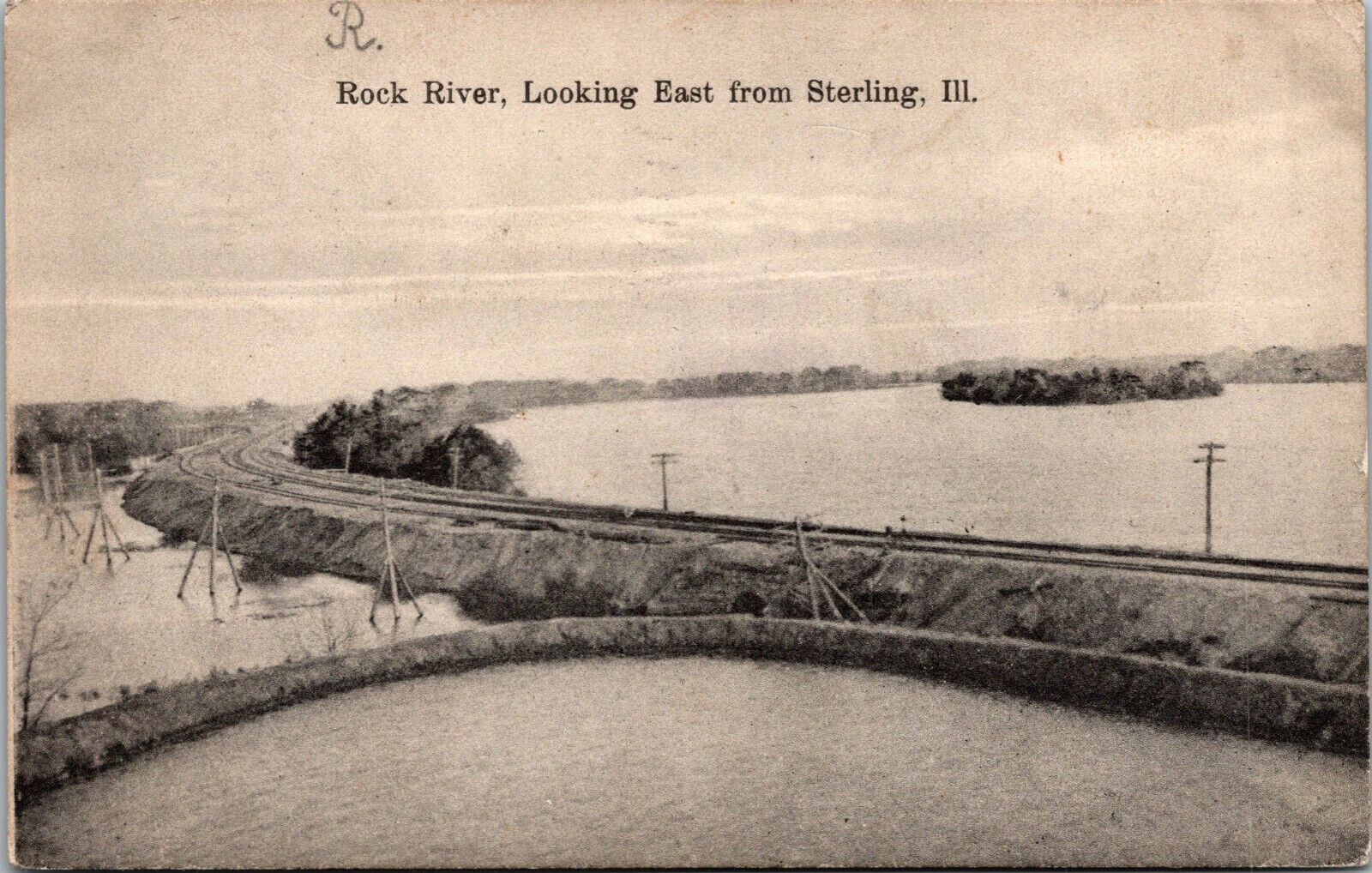 Vtg 1908 Rock River Looking East from Sterling Illionois IL Old Antique Postcard