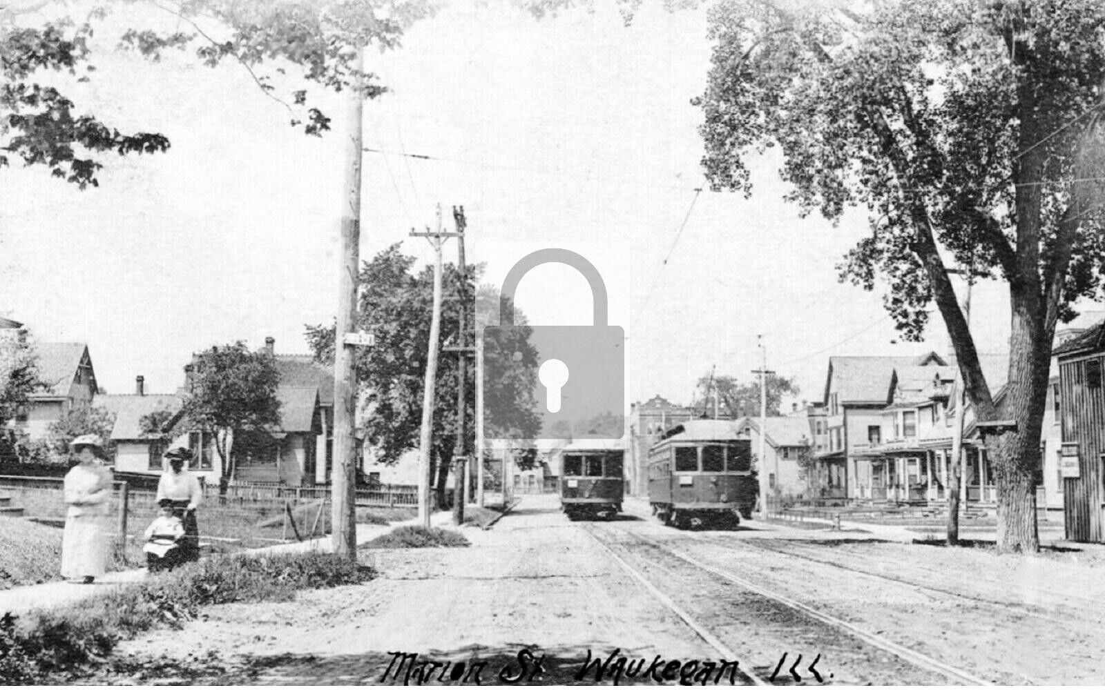 Marion Street View Trolley Cars Waukegan Illinois IL Reprint Postcard