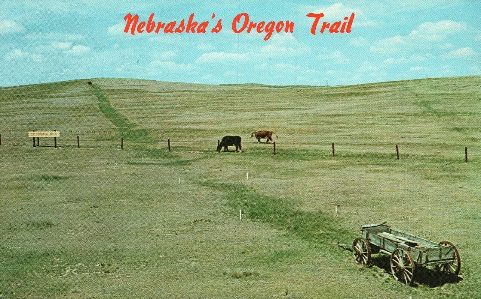 Vintage Postcard Pioneer Wagon Trail California Hill at Oregon Trail Nebraska