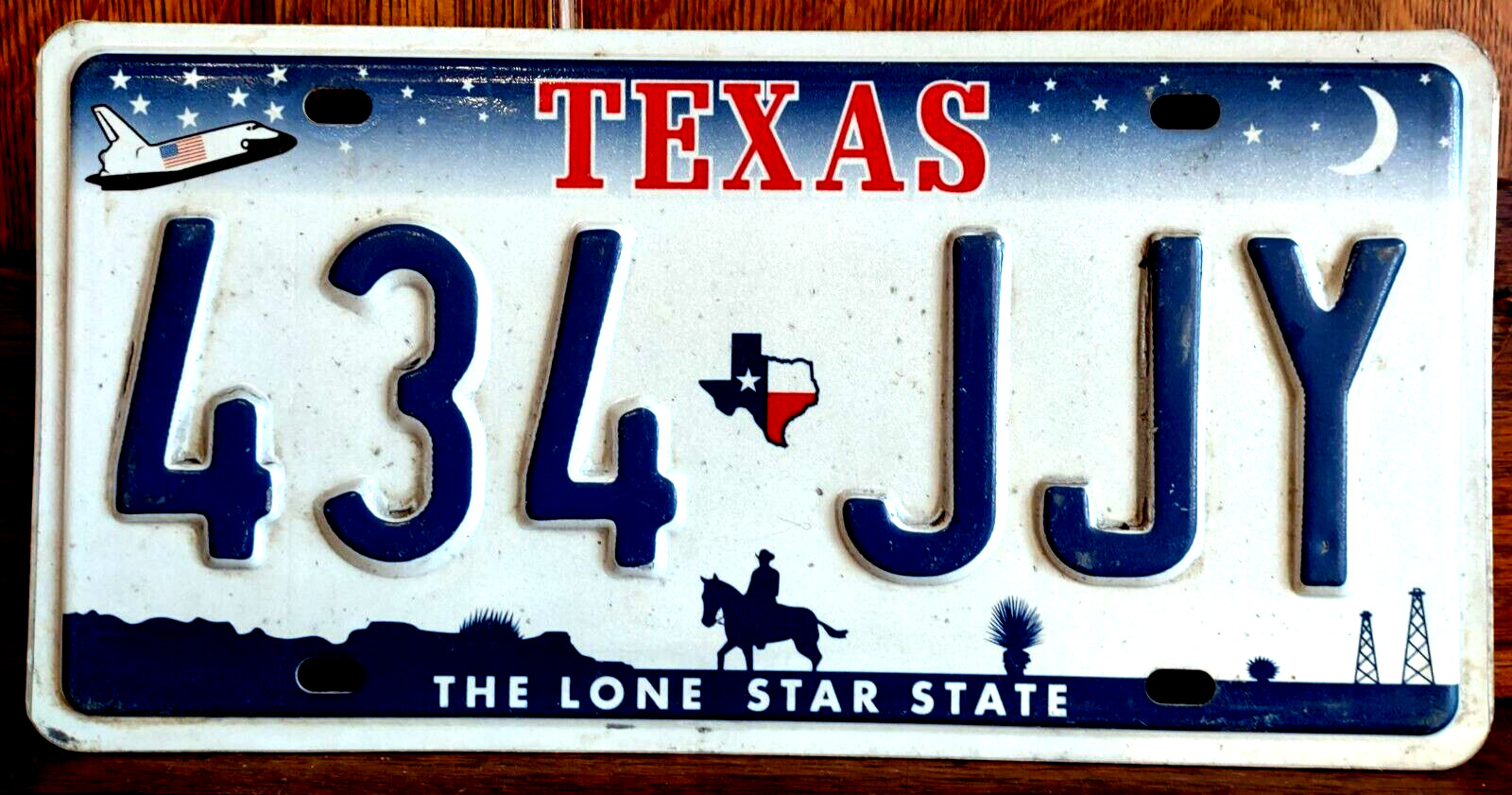 Texas Lone Star State 1990\'s Blue on White Metal Expired License Plate 434 JJY