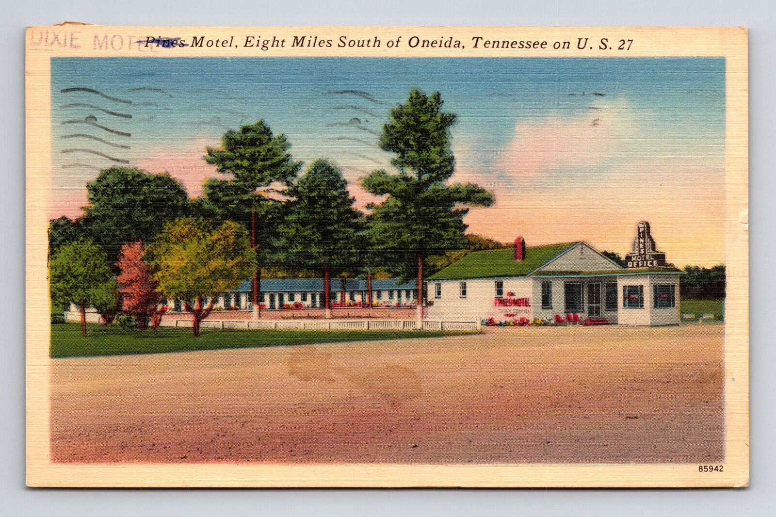 c1958 Dixie Motel Formerly Pines Motel Oneida Tennessee TN Postcard