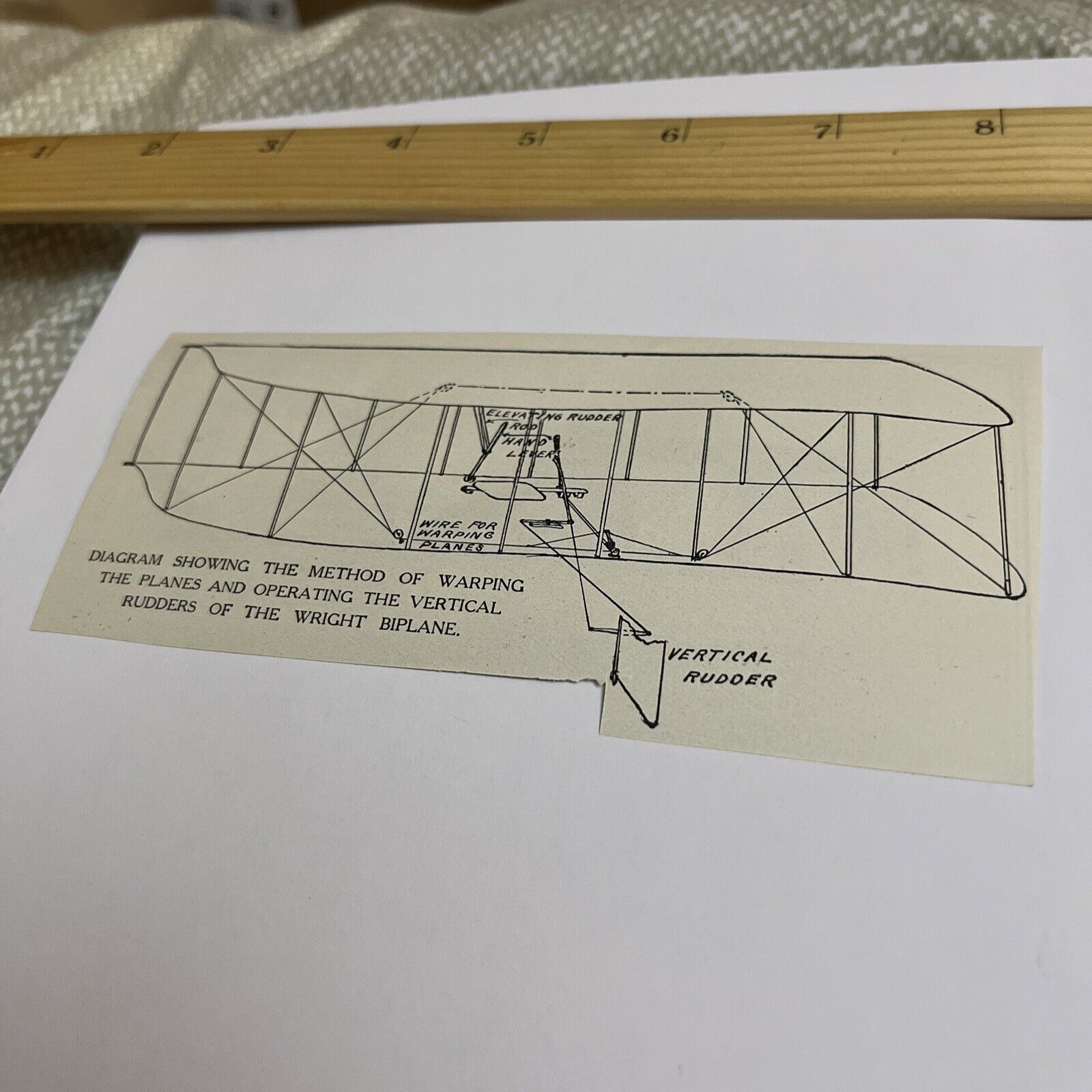 Antique 1909 Image: Diagram, Warping Planes, Operating Rudders of Wright Biplane