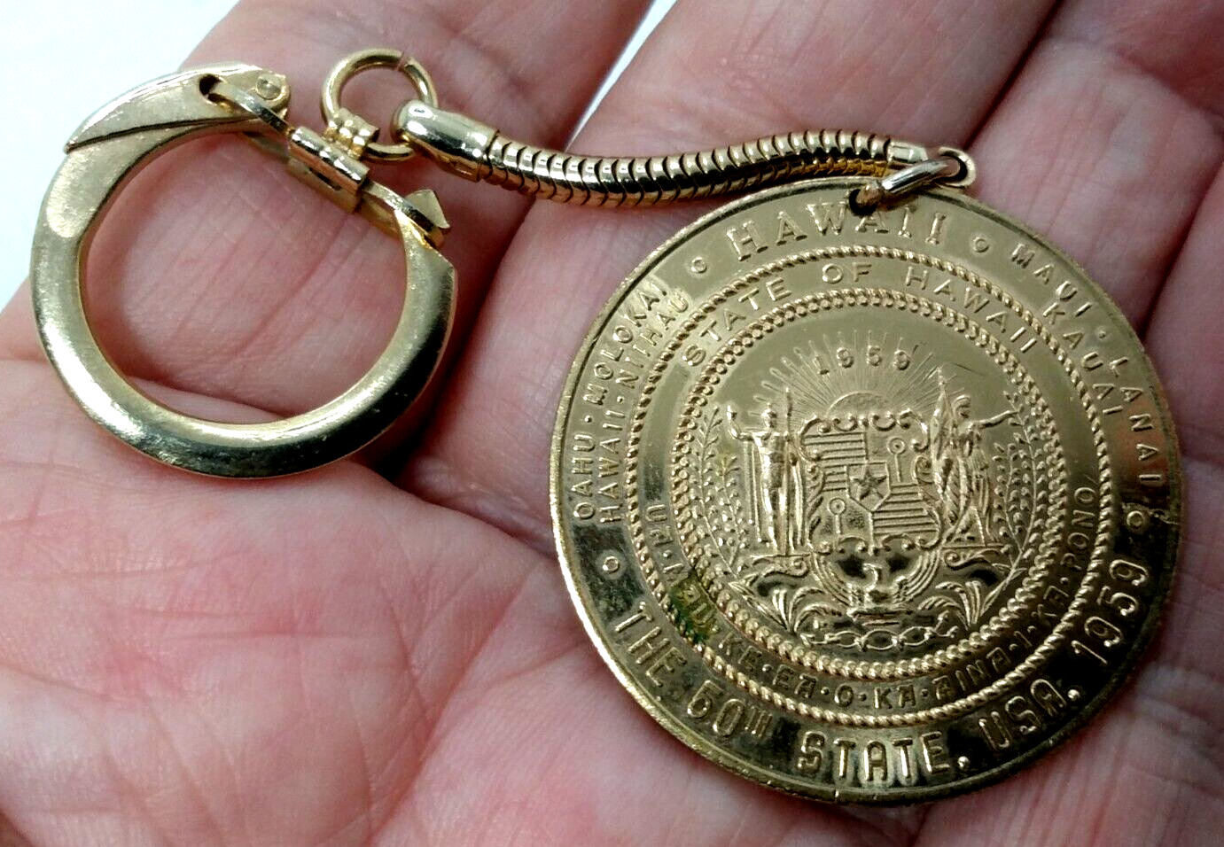 1959 Hawaii Statehood Souvenir Coin Keychain