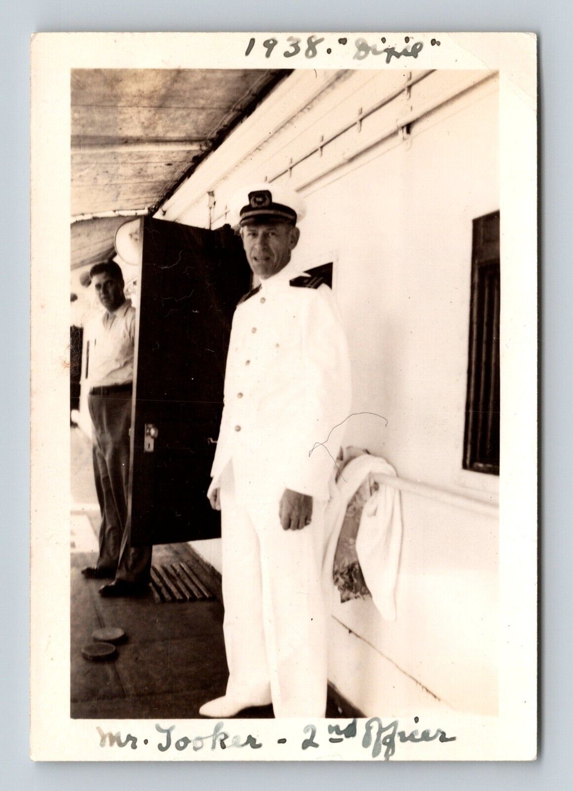 c1938 Man Stands In Uniform Mr. Tooker 2nd Officer Navy Dixie Small VTG Photo