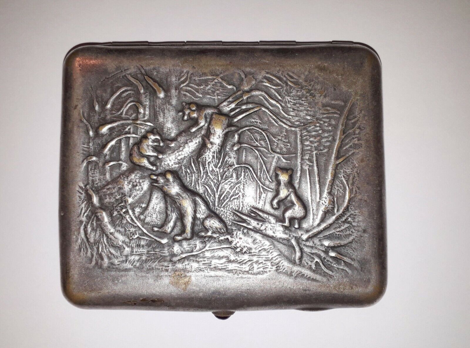 Russian Αntique brass cigarette case USSR Morning in a Pine Forest silverplated
