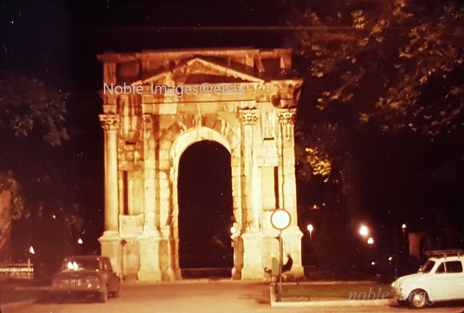 1967 Roman Arch Gavi Night Street View Verona Italy Ektachrome 35mm Color Slide