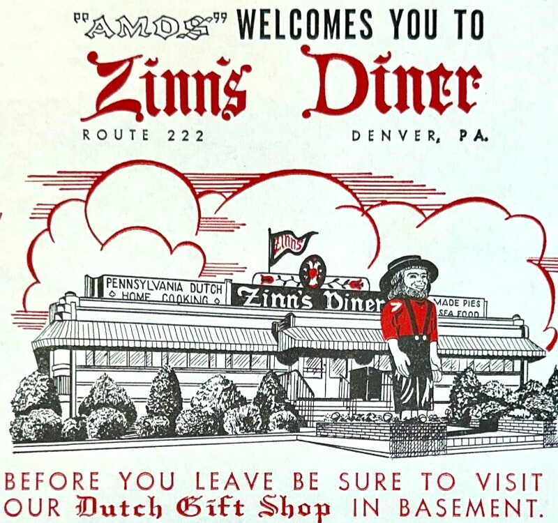1950s Amos Welcomes You to Zinn\'s Diner & Dutch Gift Shop DENER PA Placemat