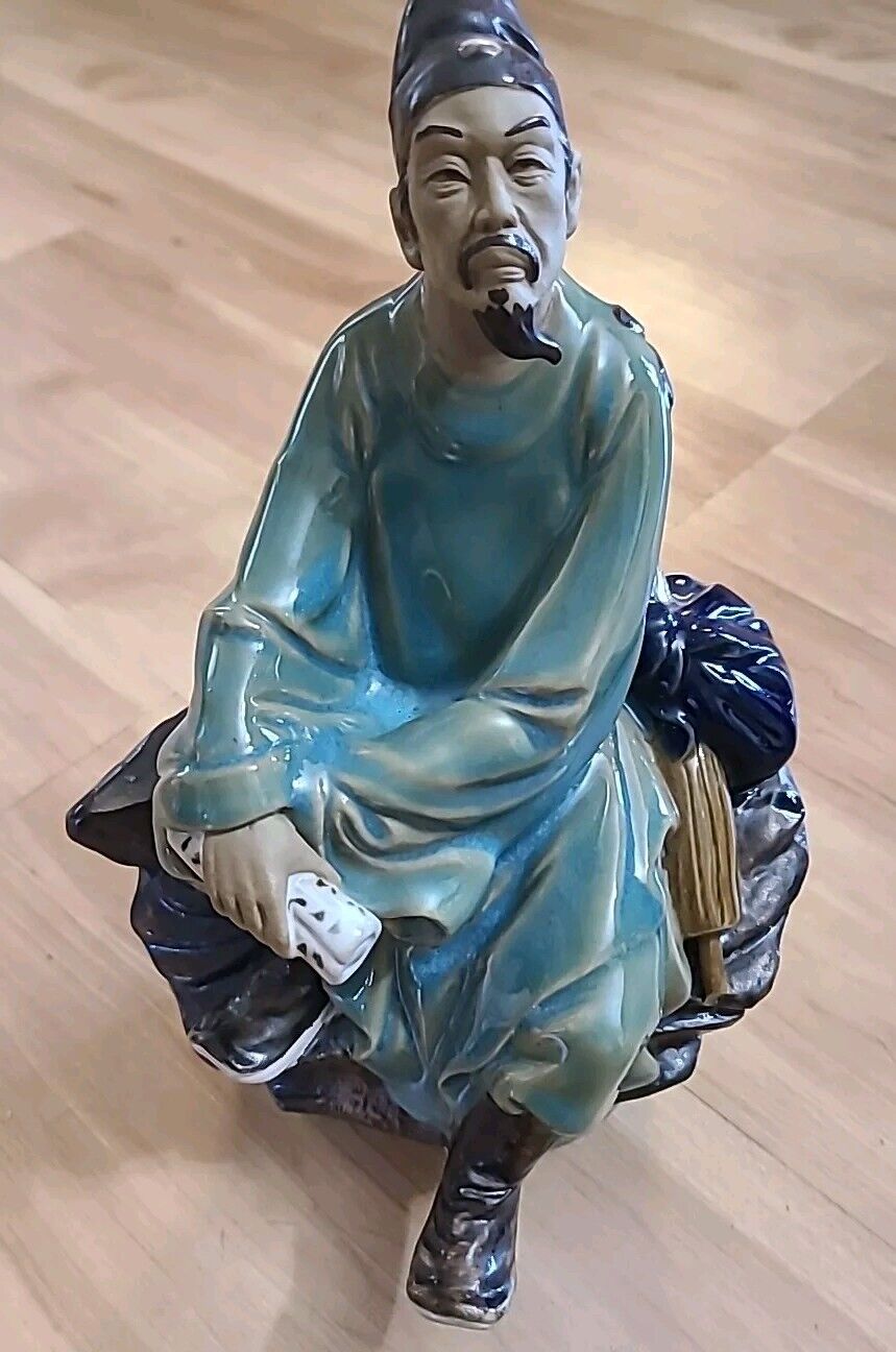  Chinese* Seated Scholar *Mud Man *Figurine With Marble Base*SEE PIC*