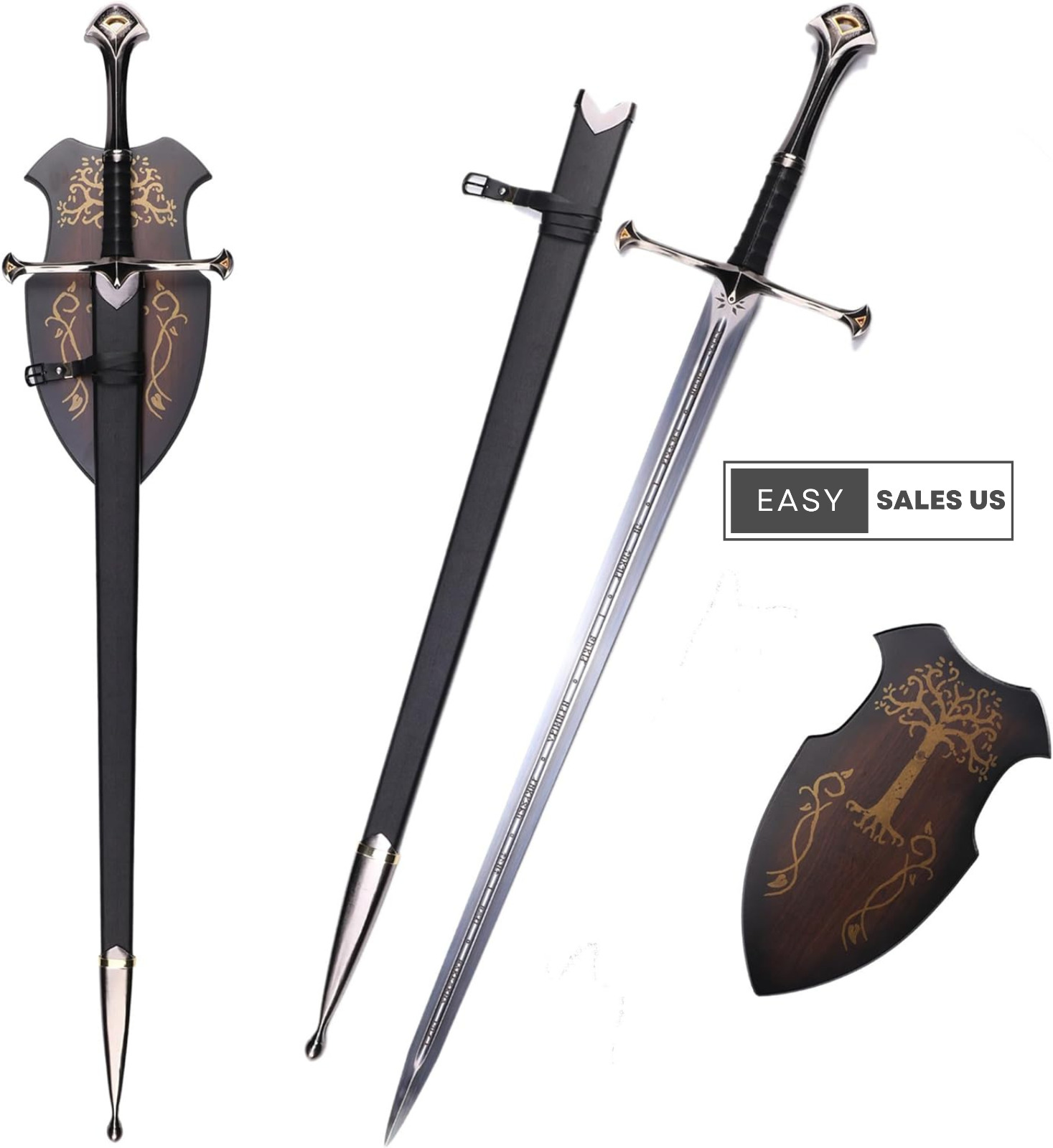 Medieval Sword with Display Plaque,Narsil＆Aragorn＆Ringwraith＆Nazgul Sword