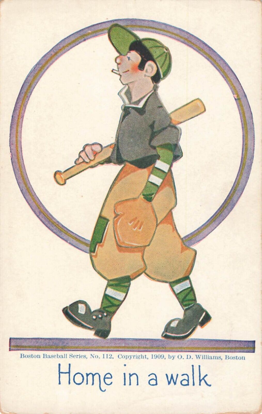 1909 Boston Baseball Series OD Williams 112 Home in a Walk Postcard 5.5
