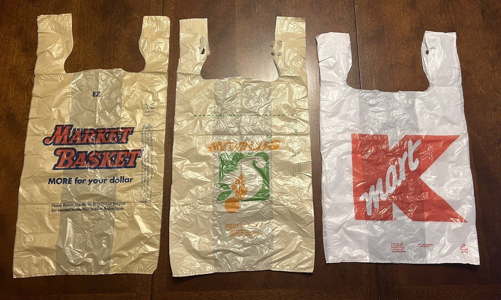 Vintage Lot Of 3 Market Basket Shaws & Kmart Brown Plastic Shopping Bag NOT USED
