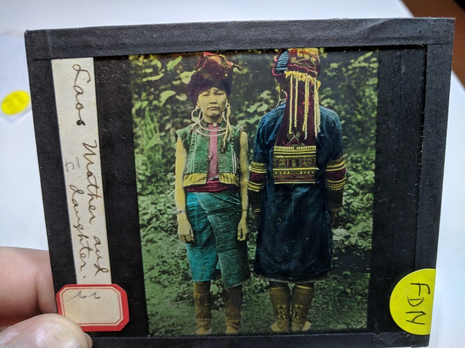 Colored Glass Magic Lantern Slide FDO LAOS MOTHER AND DAUGHTER SOUTHEAST ASIA