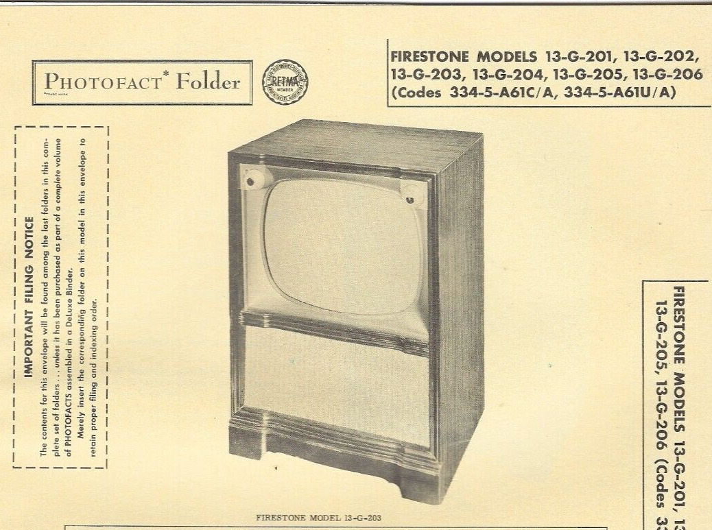 1956 FIRESTONE 13-G-201 202 TELEVISION Tv Photofact MANUAL 203 204 205 206 CRT
