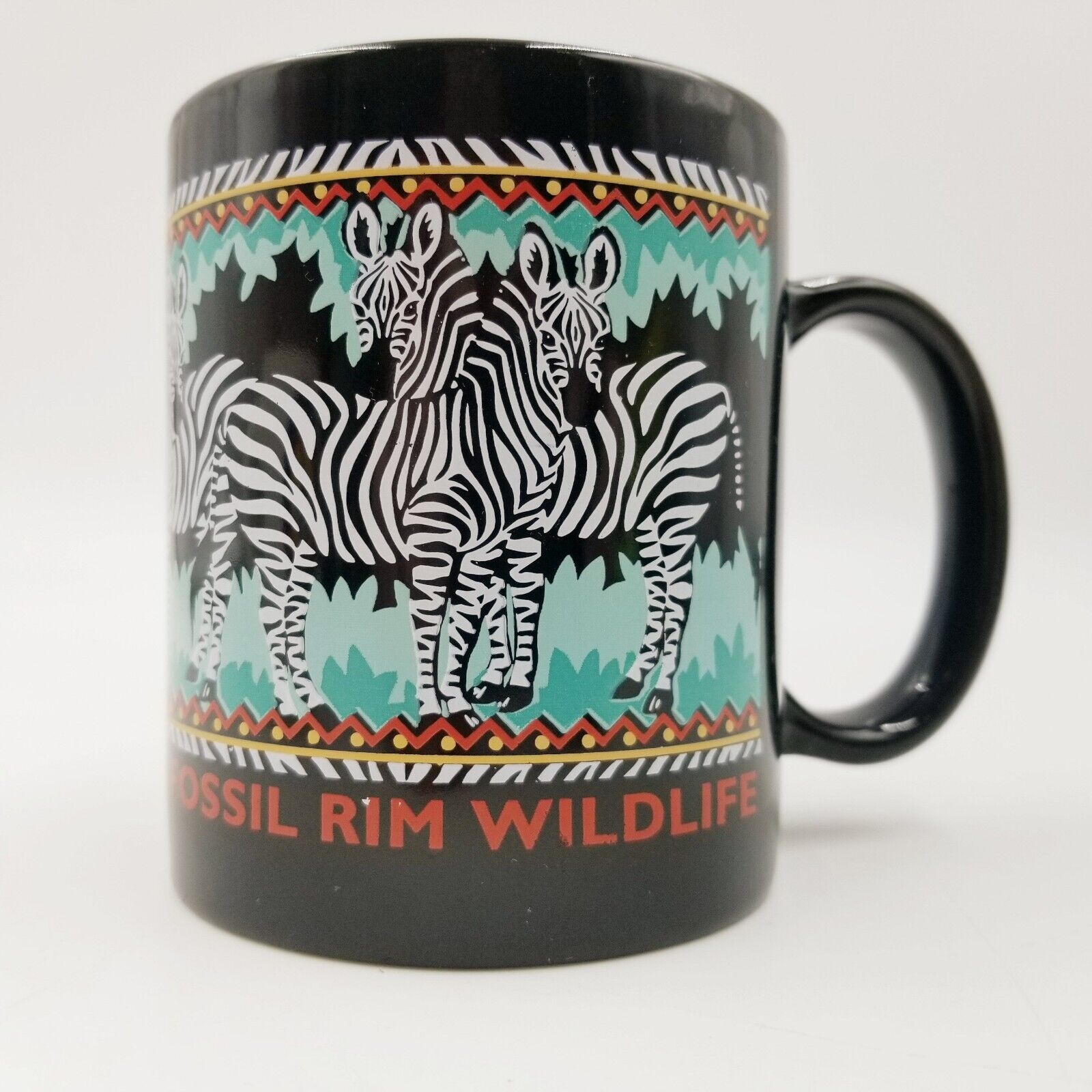 Vintage Fossil Rim Wildlife Coffee Cup Mug Zebras Black 