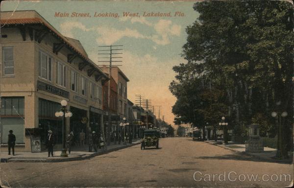 Lakeland,FL Main Street Looking West Polk County Florida Antique Postcard