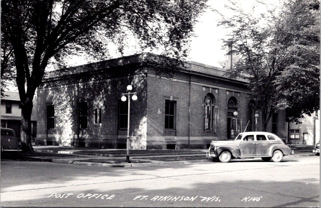 Real Photo Postcard Post Office in Fort Atkinson, Wisconsin