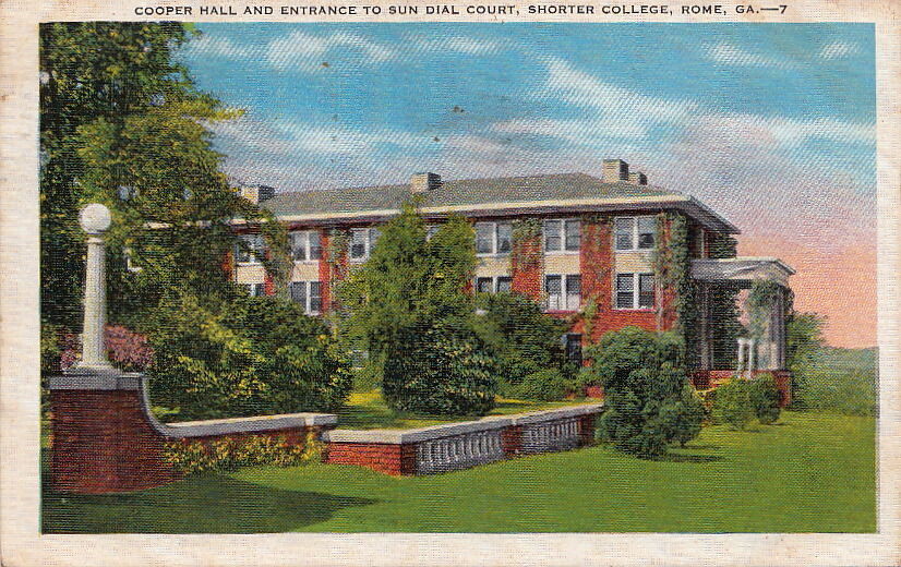  Postcard Cooper Hall + Entrance Sun Dial Court Shorter College Rome GA 