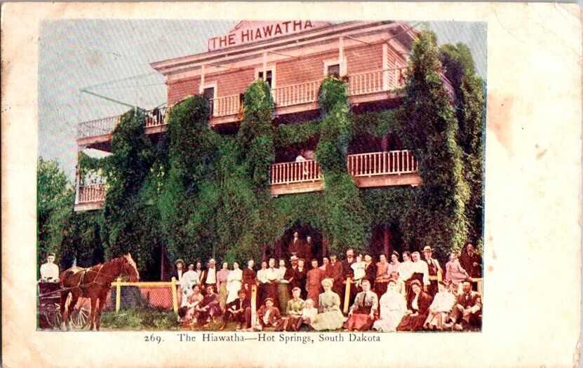 Vintage Postcard the Hiawatha Hotel Hot Springs SD South Dakota 1909       I-361