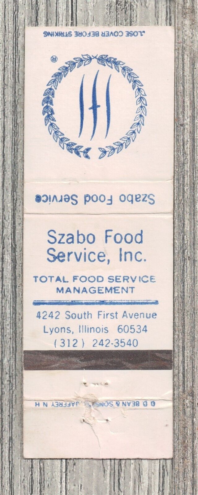 Matchbook Cover-Szabo Total Food Service Lyons Illinois-1162