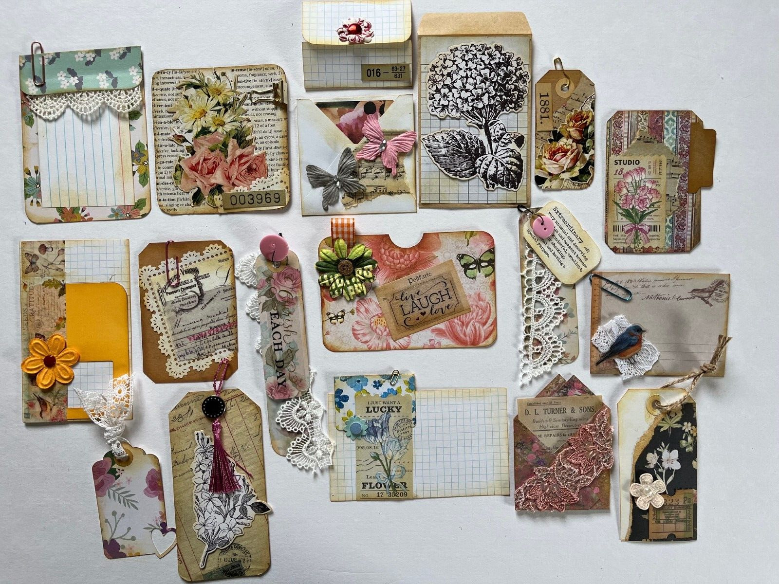 10 plus Handmade Cluster Embellishments Junk Journal Ephemera Collage Vintage L2