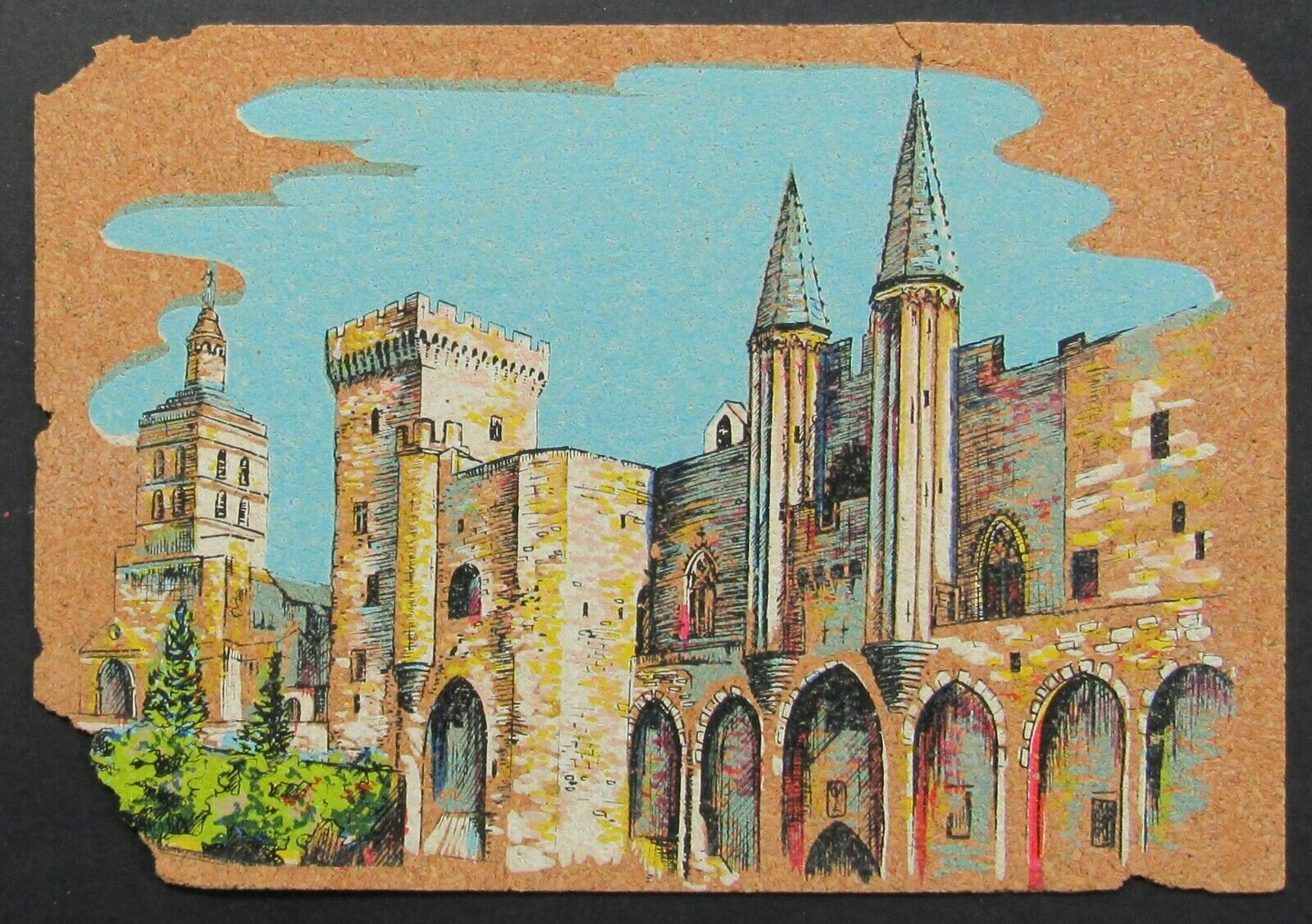Vintage Cork Postcard Palace of the Popes Avignon France Unposted with Writing