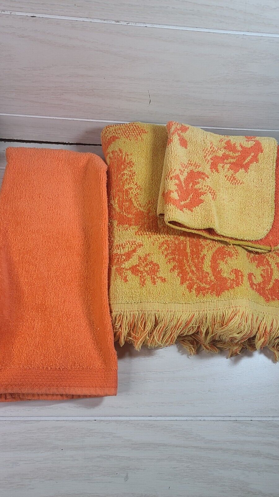 Vintage Grant's Home Orange w/ Yellow Roses Bath Towel Set Hand Retro