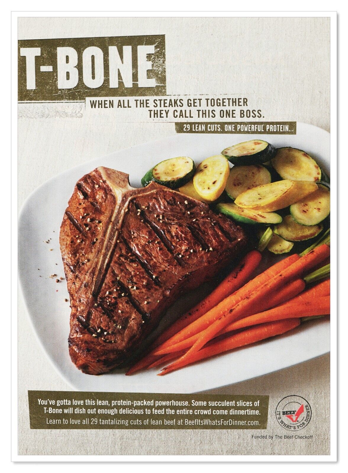 Beef It\'s What\'s for Dinner T-Bone Steak 2012 Full-Page Print Magazine Ad