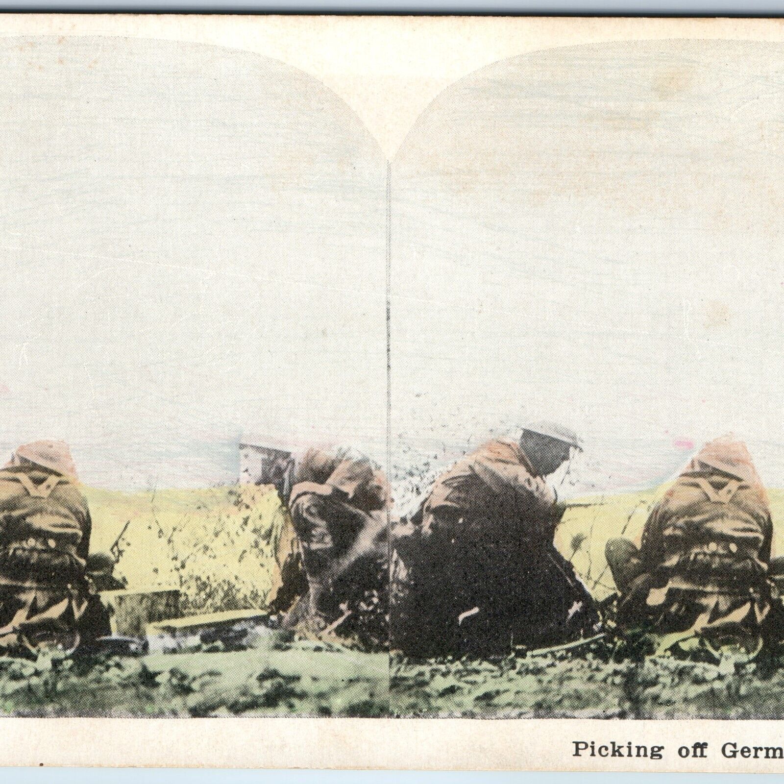 c1910s WWI Kill German Snipers Trench Army Warfare Military Stereoview Army V46