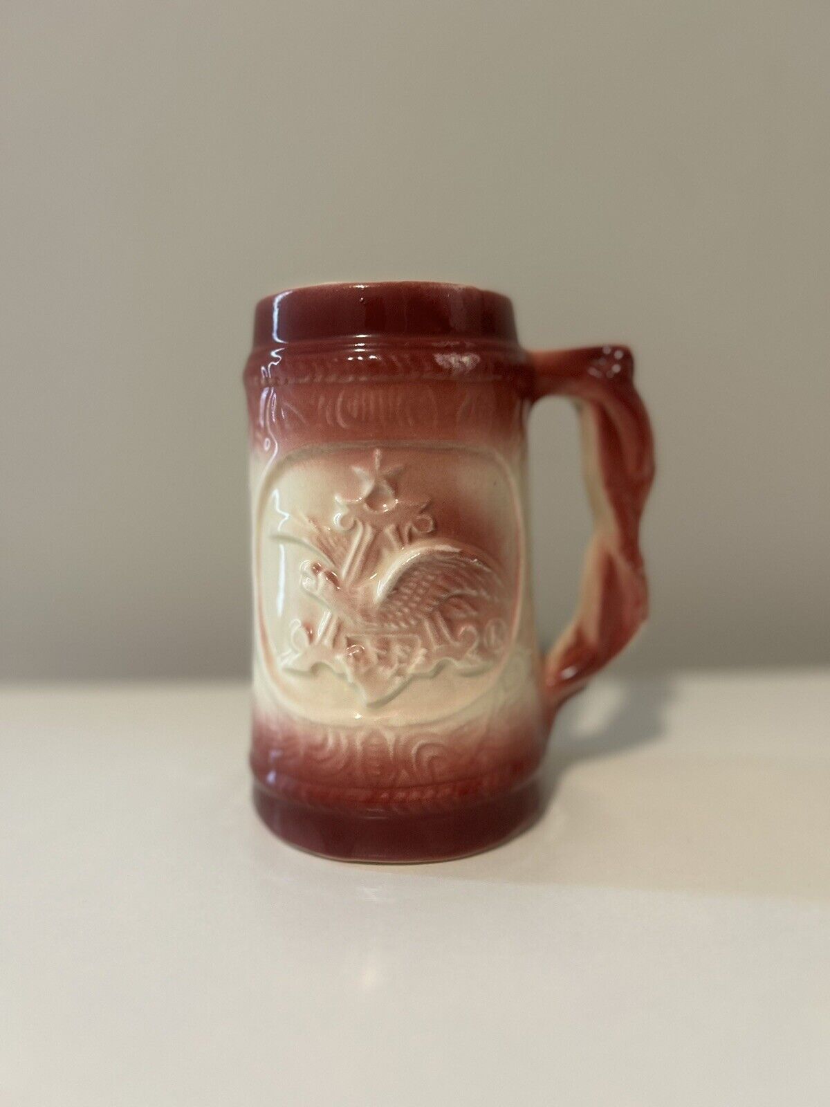 Vintage McCoy Ceramic Budweiser King of Beers Mug Red Taster Throw Away 1950\'s