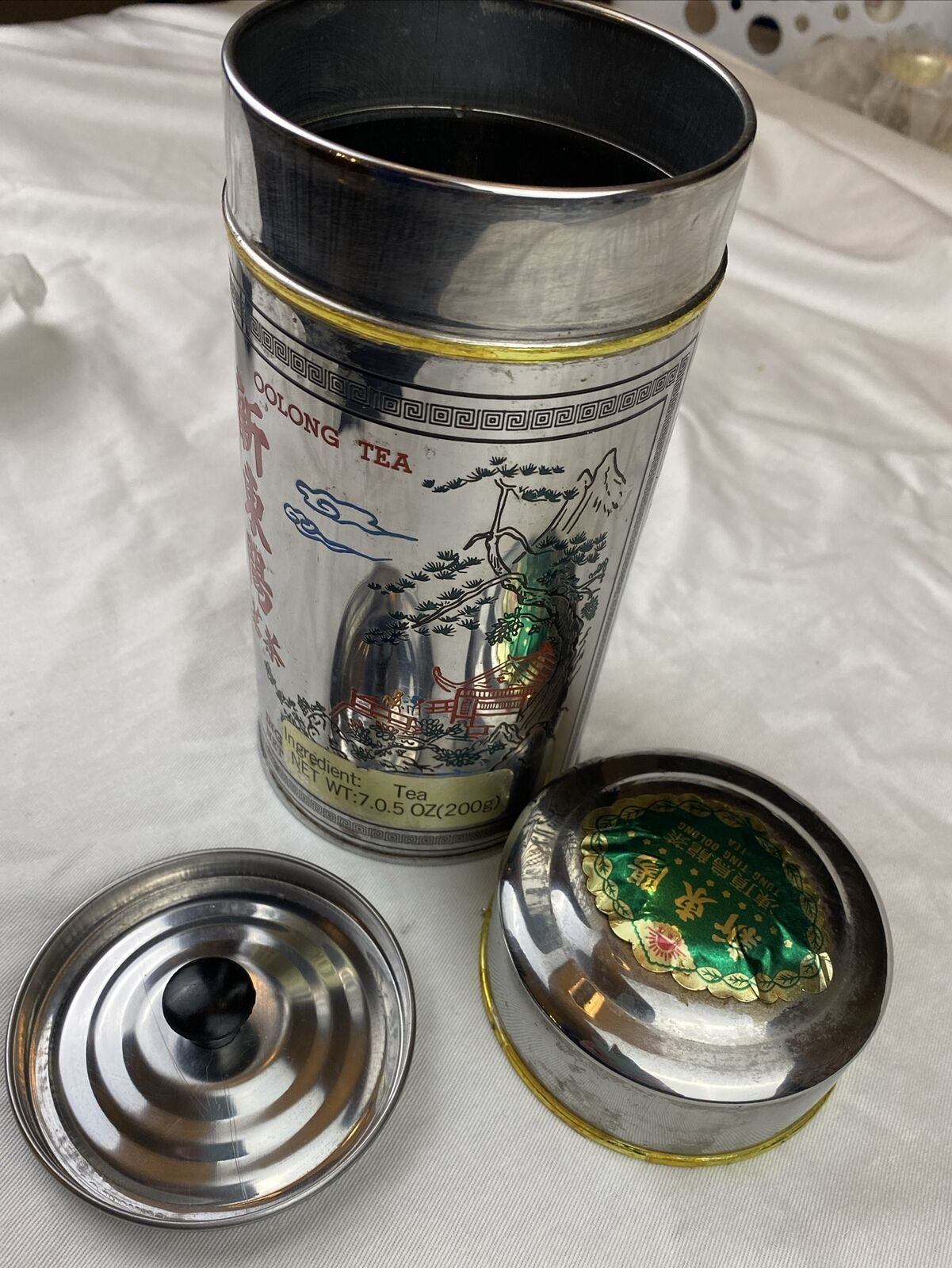 Vintage Taiwan Tin Loose Oolong Tea Canister Metal Cylindrical With Lids