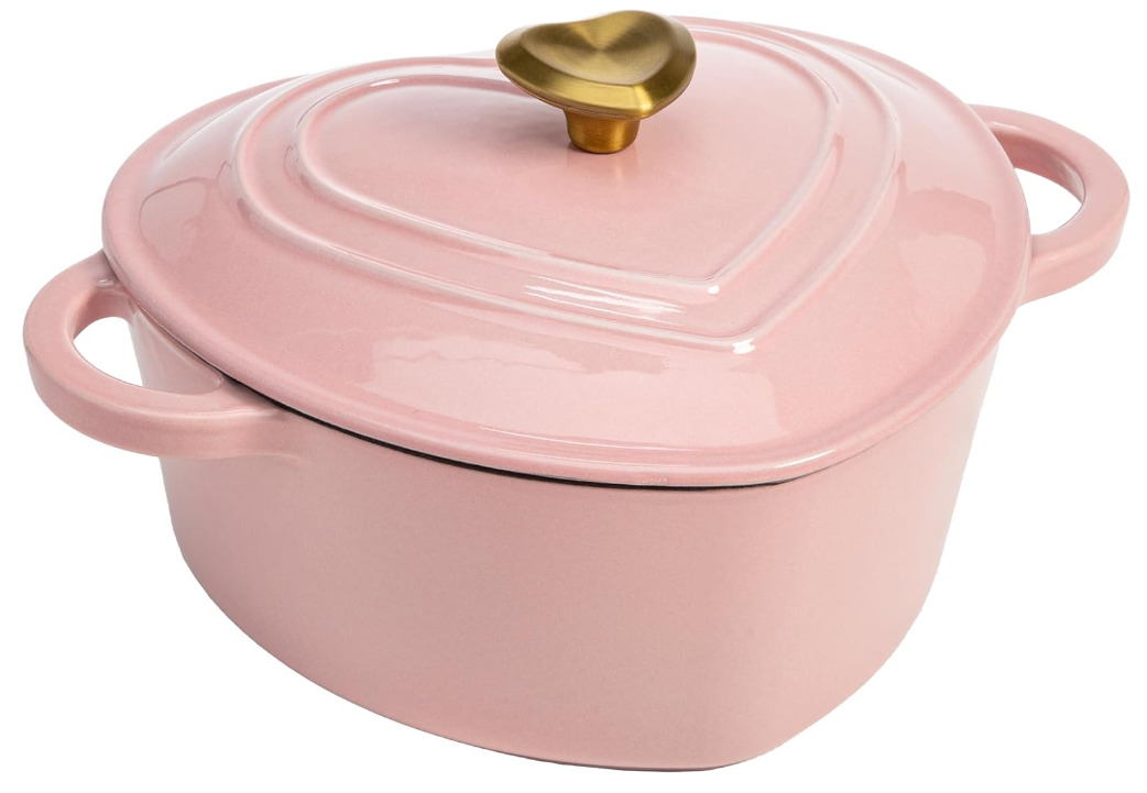 Paris Hilton Enameled Cast Iron Dutch Oven Heart-Shaped Pot with Lid, Pink