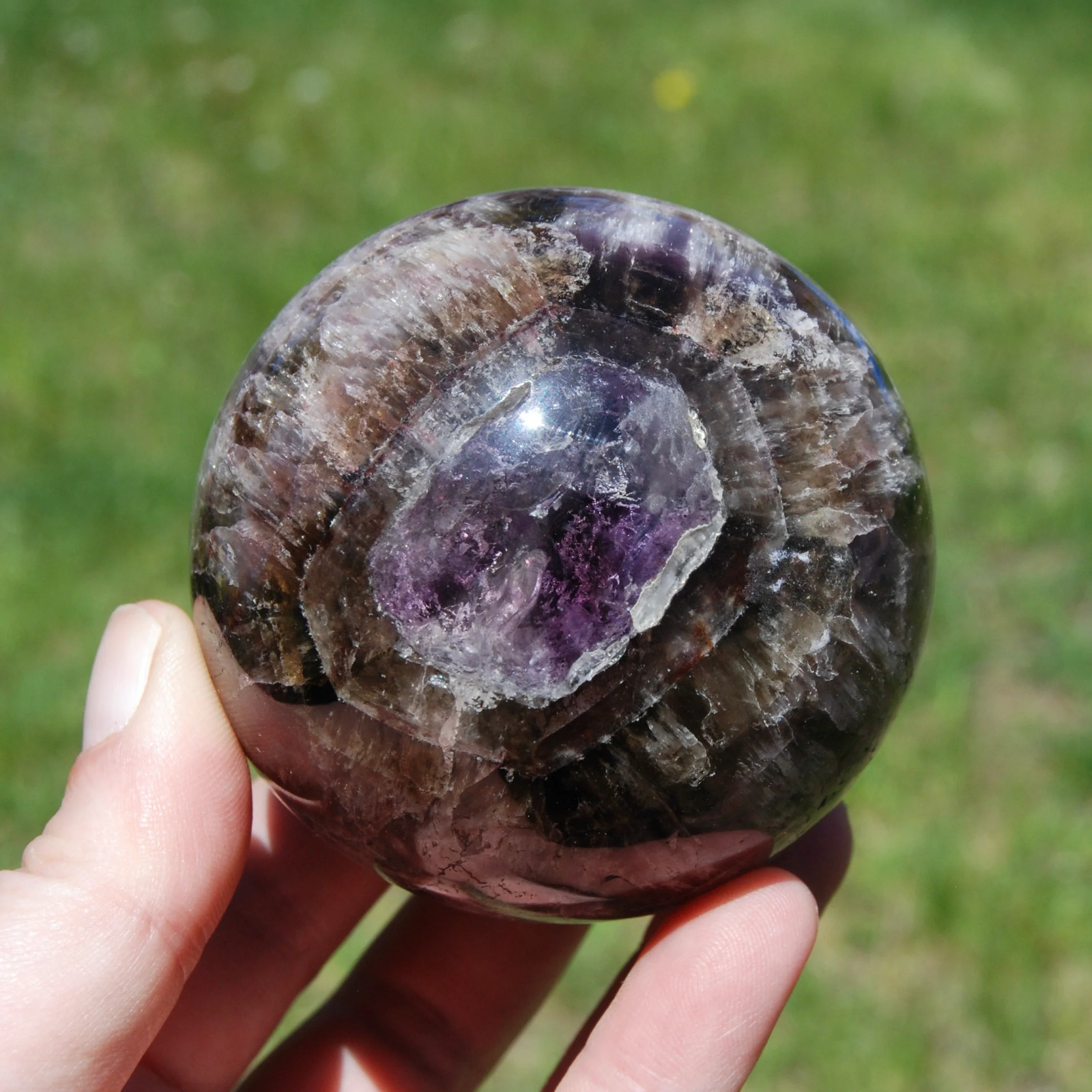 2.75in XL Super Seven Cacoxenite Crystal Sphere, Super 7 Amethyst Cacoxenite Tra