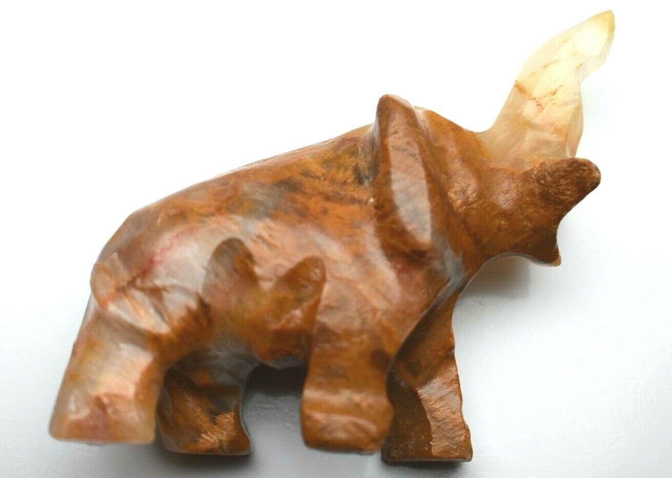 Elephant Hand Carved Brown Amber Honey Red Jade Partly Semi-Translucent Truck Up