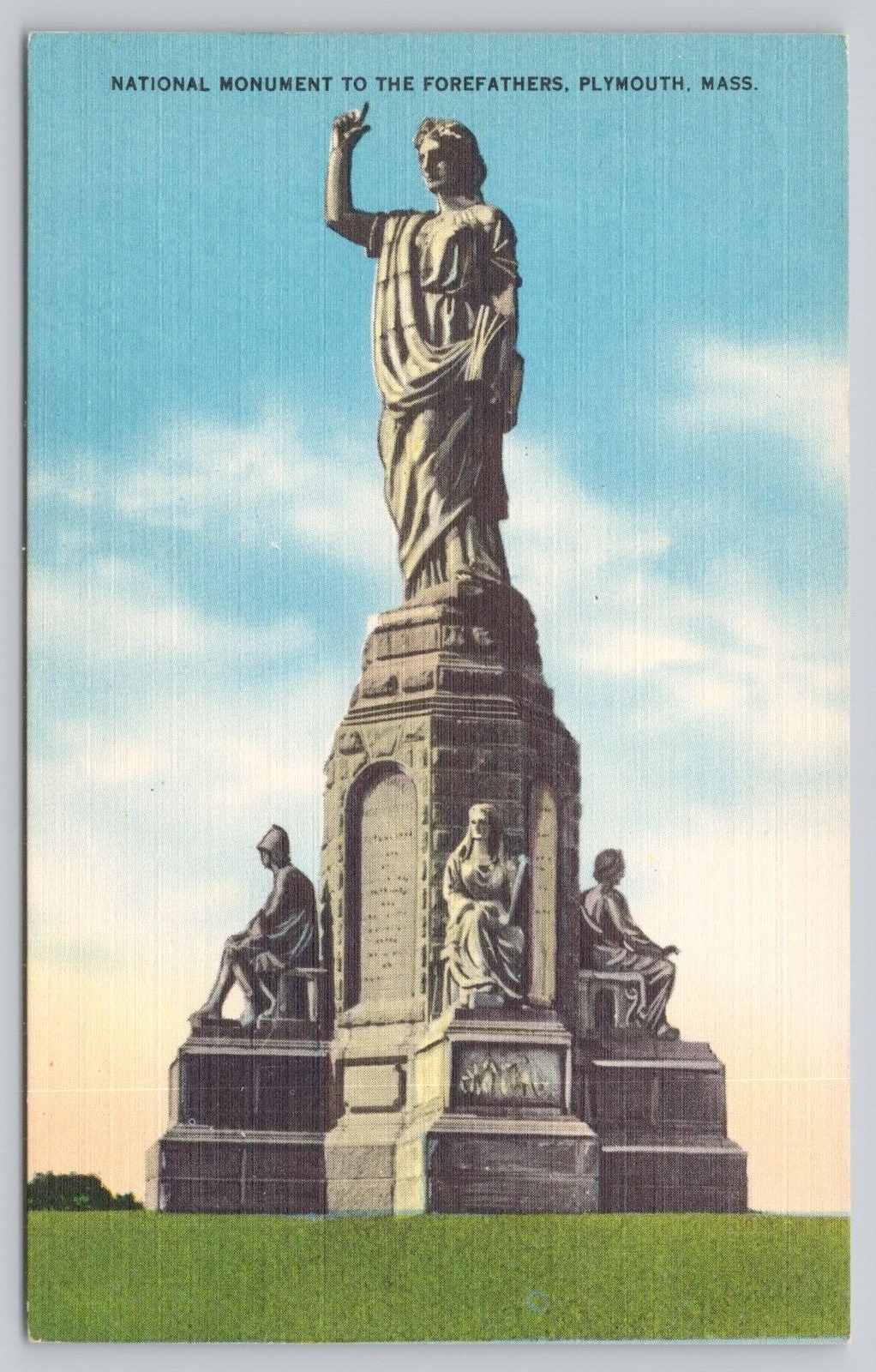 Postcard National Monument to the Forefathers  Plymouth MA Linen