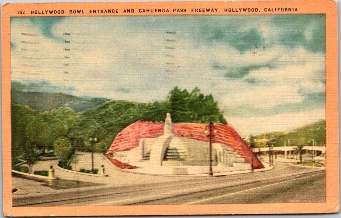 1954 Hollywood Bowl Entrance California Vintage Linen Postcard B22