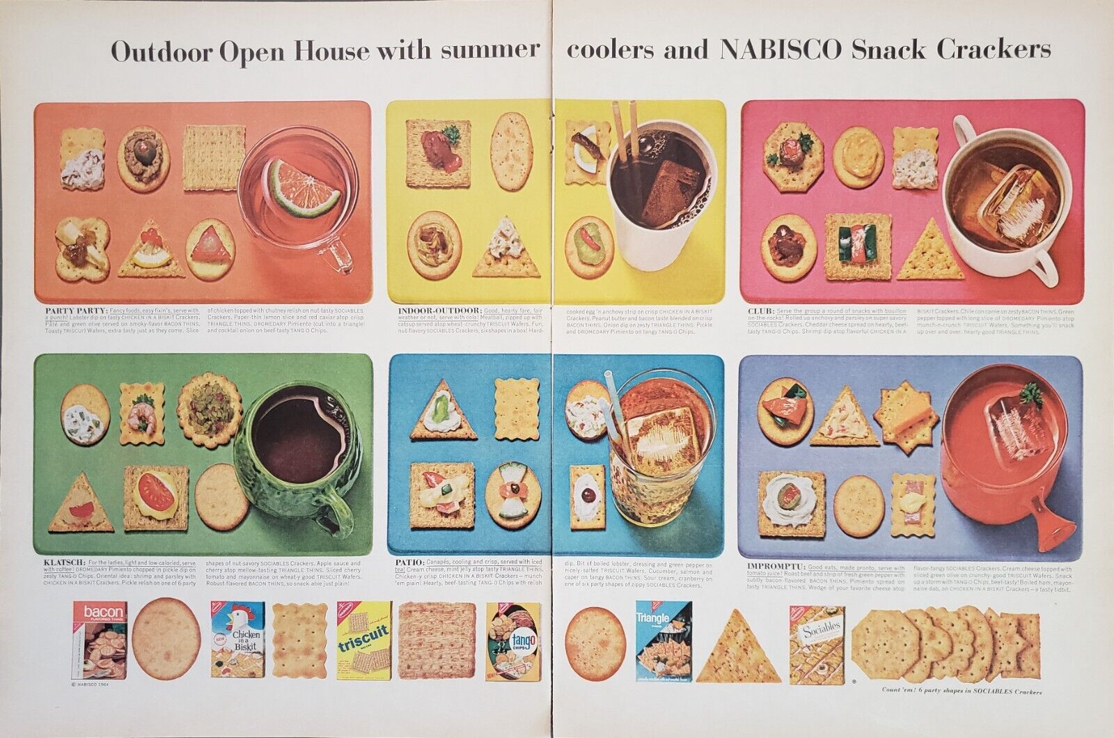 1964 Nabisco Snack Crackers Outdoor Open House With Summer 2 Page Print Ad